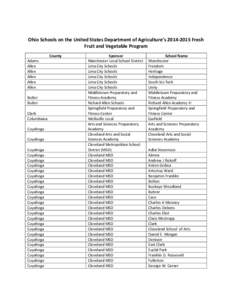 Ohio Schools on the United States Department of Agriculture’s[removed]Fresh Fruit and Vegetable Program County Adams Allen Allen