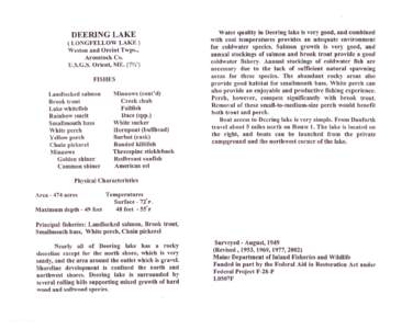 DEERING LAKE ( LONGFELLOW LAKE ) Weston and Oreint Twps., Aroostock Co. U.S.G.S. Orient, ME. (7W) FISHES