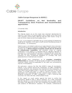 Contribution by Cable Europe to BEREC’s public consultation on the draft BEREC Guidelines on Net Neutrality and Transparency: Best practices and recommended approaches