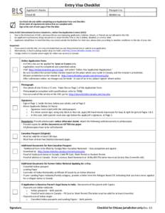 Entry Visa Checklist Appli a t s Na e Passport no.  Email ID