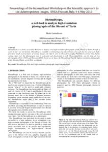 Proceedings of the International Workshop on the Scientific approach to  the Acheiropoietos Images,  ENEA Frascati, Italy, 4‐6 May 2010  ShroudScope, a web tool to analyze high-resolution photograph