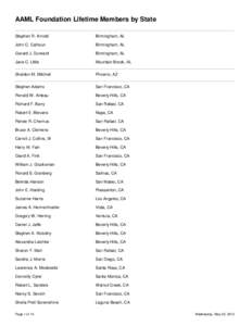 AAML Foundation Lifetime Members by State Stephen R. Arnold Birmingham, AL  John C. Calhoun