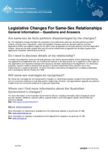 Legislative Changes for Same-Sex Relationships: General Information - Questions and Answers