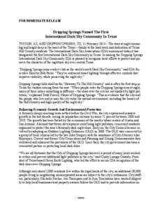 FOR IMMEDIATE RELEASE  Dripping Springs Named The First