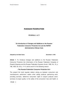 Russian Federation  Federal Acts RUSSIAN FEDERATION