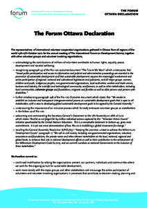 International Forum on Development Service Forum International du Volontariat pour le Développement THE FORUM OTTAWA DECLARATION
