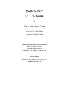 DARK NIGHT OF THE SOUL by Saint John of the Cross DOCTOR OF THE CHURCH