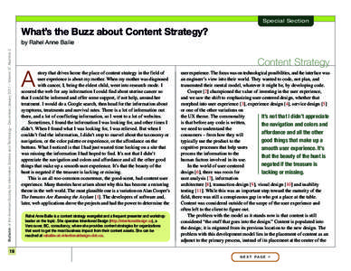 Special Section  What’s the Buzz about Content Strategy? Bulletin of the American Society for Information Science and Technology – December/January 2011 – Volume 37, Number 2  by Rahel Anne Bailie