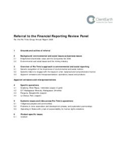 Referral to the Financial Reporting Review Panel Re: the Rio Tinto Group Annual ReportGrounds and outline of referral