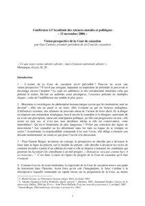 Conférence à l’Académie des sciences morales et politiques – 13 novembre 2006 – Vision prospective de la Cour de cassation