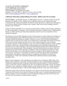 ALABAMA SECURITIES COMMISSION 770 WASHINGTON AVE, SUITE 570 MAIL: POST OFFICE BOX[removed]MONTGOMERY, ALABAMA[removed]Telephone: ([removed]or[removed]Fax: ([removed]Email: [removed] Website: 