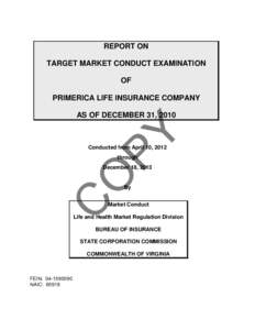 REPORT ON TARGET MARKET CONDUCT EXAMINATION OF PRIMERICA LIFE INSURANCE COMPANY  PY