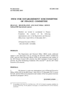 For discussion on 4 December 2013 EC[removed]ITEM FOR ESTABLISHMENT SUBCOMMITTEE