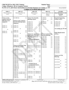 CHECKLIST for[removed]Catalog] Student Name:________________________ College of Business- BS in Computer Science ID#:________________________ For BA in CS, add 6 hours intermediate level foreign language (see Catalog,