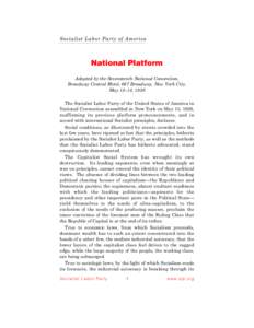 Socialist Lab or Party of Am erica  National Platform Adopted by the Seventeenth National Convention, Broadway Central Hotel, 667 Broadway, New York City, May 12–14, 1928