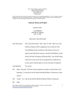 Pryor Center for Arkansas Oral and Visual History Special Collections Department University of Arkansas Libraries 365 N. McIlroy Ave. Fayetteville, AR5330