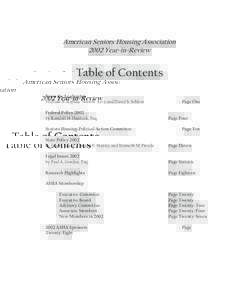American Seniors Housing Association 2002 Year-in-Review Table of Contents From the Leadership William B. Kaplan, Noah R. Levy and David S. Schless