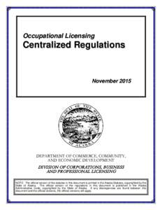 Occupational Licensing  Centralized Regulations November 2015
