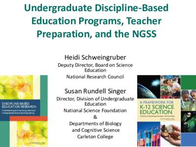 Undergraduate Discipline-Based Education Programs, Teacher Preparation, and the NGSS Heidi Schweingruber Deputy Director, Board on Science Education