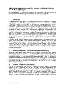 Sayuri Shirai: Recent monetary policy trends in advanced economies and the Asia-Pacific region Keynote address by Ms Sayuri Shirai, Member of the Policy Board of the Bank of Japan, to the National asset liability managem