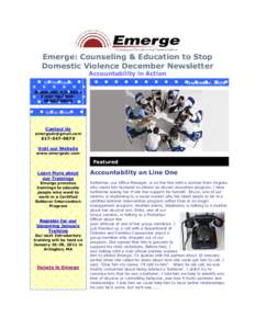 Emerge: Counseling & Education to Stop Domestic Violence December Newsletter Accountability in Action In This Issue  December, 2010