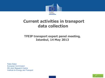 Current activities in transport data collection TFEIP transport expert panel meeting, Istanbul, 14 MayFabio Dalan