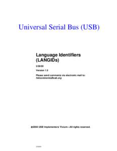 Universal Serial Bus (USB)  Language Identifiers (LANGIDs[removed]Version 1.0