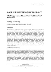 Cowling (2006:Once You Saw Them  ONCE YOU SAW THEM, NOW YOU DON’T The Disappearance of Cook Island Traditional Craft Production