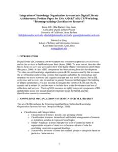 Integration of Knowledge Organization Systems into Digital Library Architectures: Position Paper for 13th ASIS&T SIG/CR Worksh