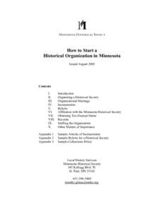 A Manual for the Organization and Operation of a Historical Society in Minnesota