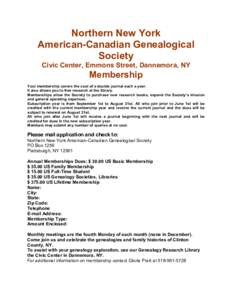 Northern New York American-Canadian Genealogical Society Civic Center, Emmons Street, Dannemora, NY  Membership