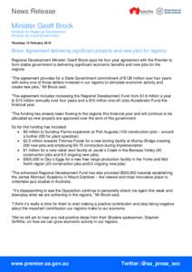 News Release Minister Geoff Brock Minister for Regional Development Minister for Local Government Thursday, 12 February, 2015