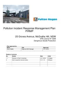 Pollution Incident Response Management Plan PIRMP 25 Groves Avenue, McGraths Hill, NSW EPA Licence No 3269 Dangerous Goods Production
