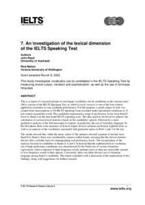 7. An investigation of the lexical dimension of the IELTS Speaking Test Authors John Read University of Auckland Paul Nation