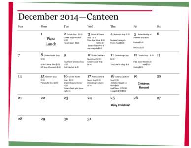 December 2014—Canteen Sun Mon  Tue