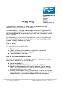 Privacy Policy  G2 Digital Video Ltd 5 Mead Lane Farnham Surrey