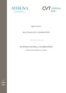 Appel à projets  2013, ANNEE DE LA VALORISATION ACTIONS & SALONS de VALORISATION en Sciences humaines et sociales