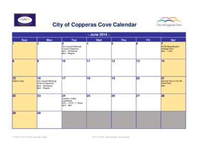 City of Copperas Cove Calendar ~ June 2014 ~ Sun 1