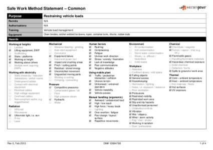 Safe Work Method Statement – Common Purpose Restraining vehicle loads  Permits