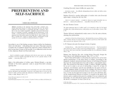 PREFERENTISM AND SELF-SACRIFICE  PREFERENTISM AND SELF-SACRIFICE  CHRIS HEATHWOOD