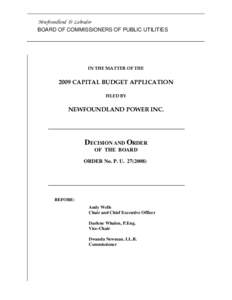 Newfoundland & Labrador BOARD OF COMMISSIONERS OF PUBLIC UTILITIES IN THE MATTER OF THE[removed]CAPITAL BUDGET APPLICATION