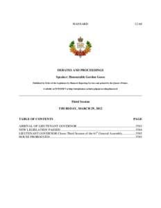 HANSARD[removed]DEBATES AND PROCEEDINGS Speaker: Honourable Gordon Gosse