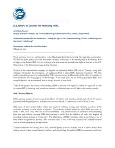 U.S. Efforts to Counter the Financing of ISIL Jennifer L. Fowler Deputy Assistant Secretary for Terrorist Financing and Financial Crimes, Treasury Department Statement submitted for the conference 