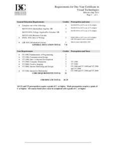 Requirements for One-Year Certificate in Visual Technologies Effective July 2011 Page 1 of 1  General Education Requirements