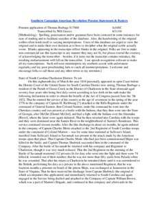 Southern Campaign American Revolution Pension Statements & Rosters Pension application of Thomas Burbage S17868 fn16SC Transcribed by Will Graves[removed]Methodology: Spelling, punctuation and/or grammar have been corre