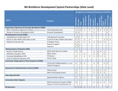 NH Workforce Development System Partnerships (State Level)  X X X X