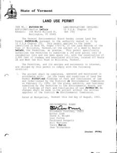 State of Vermont  LAND USE PERMIT CASE NO,.: #4C0926-EB APPLICANT:Hector LeClair ADDRESS: 164 North Willard St.