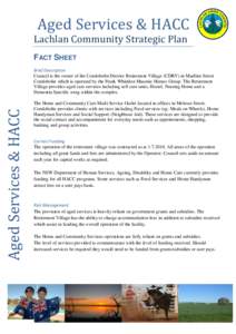 Aged Services & HACC Lachlan Community Strategic Plan FACT SHEET Aged Services & HACC