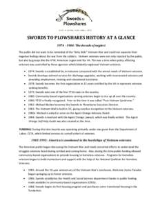 SWORDS TO PLOWSHARES HISTORY AT A GLANCE[removed]: The decade of neglect The public did not want to be reminded of the “dirty little” Vietnam War and could not separate their negative feelings about the war from t