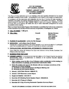 CITY OF CORNING CITY COUNCIL AGENDA TUESDAY, JANUARY[removed]CITY COUNCIL CHAMBERS 794 THIRD STREET